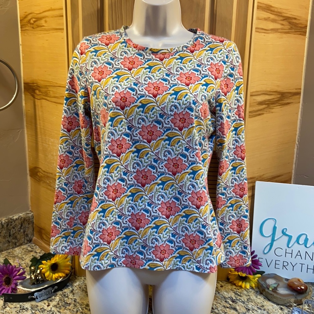 Talbots floral top long sleeve SP small petite GUC